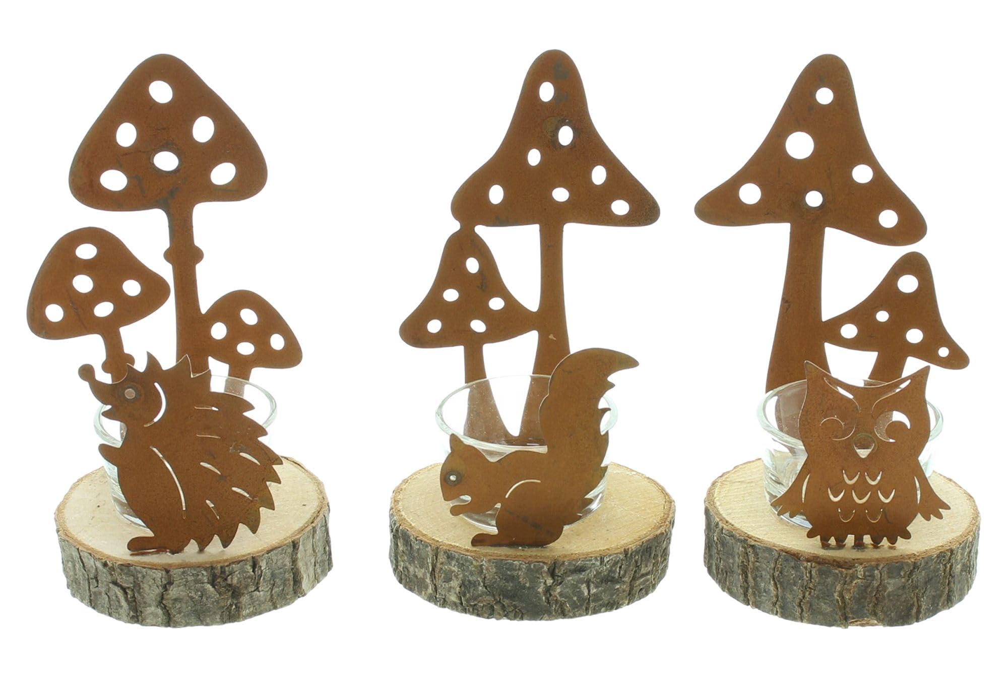 Frank Flechtwaren Brown Autumn Tea Light Holder Set Of 3 Metal Glass Wooden Base Dimensions: Diameter 7 X 13 Cm Without Tea Lights
