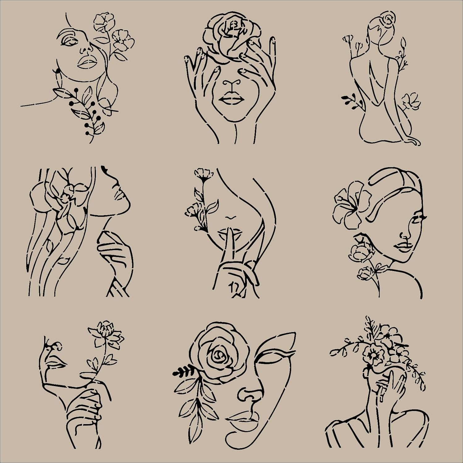 ORIGACH 9PCS 11.8x11.8inch Modern Minimalist Abstract Women Stencils image 3