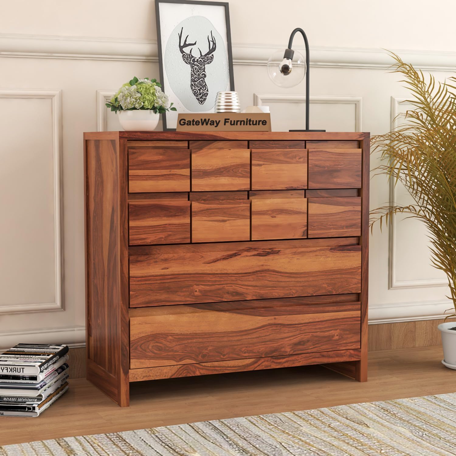 GateWay Furniture Solid Sheesham Wood Wooden Chest of Drawers with 10 Drawer Storage for Your Living Room, Bedroom Storage Solution (Erin, Honey Finish)-image-25