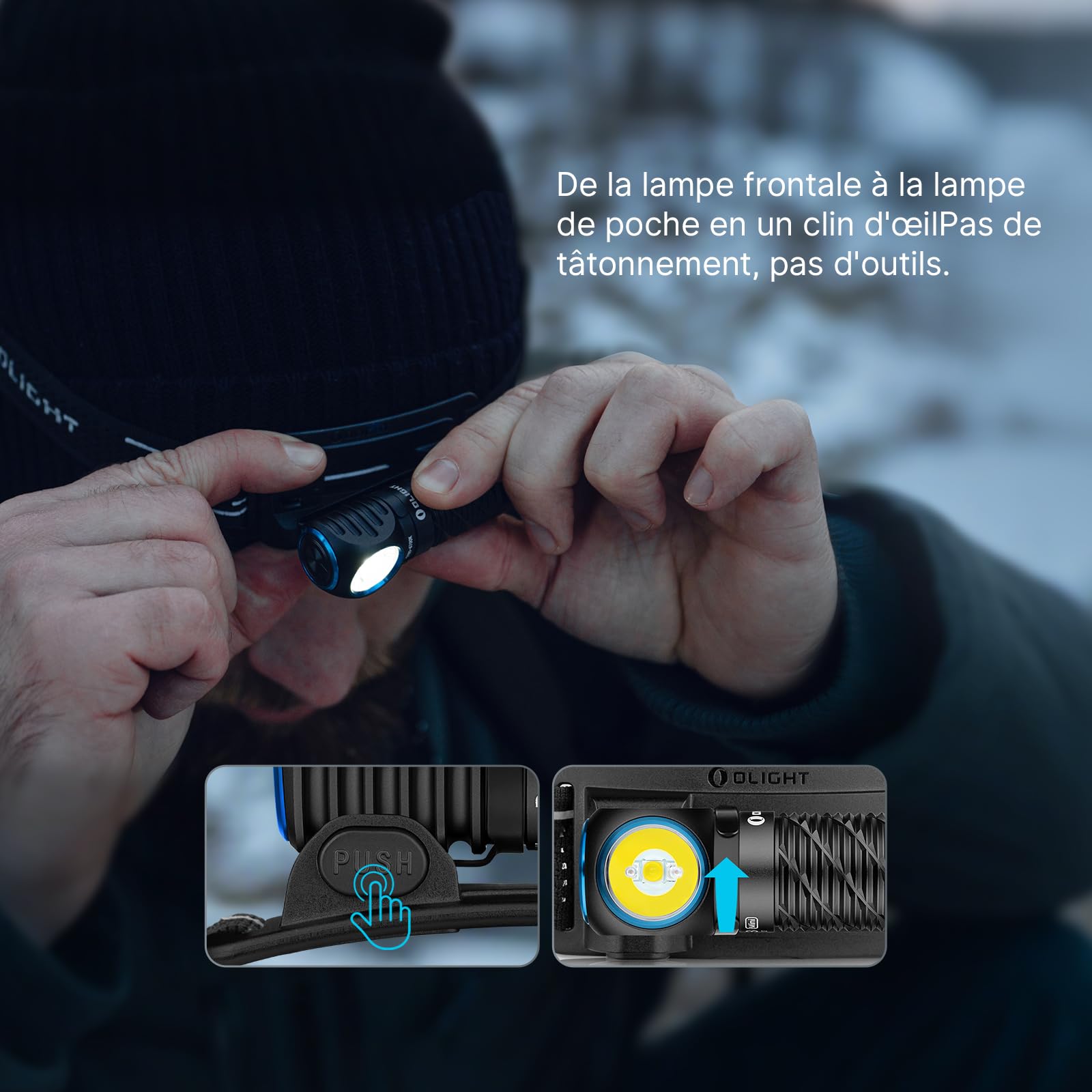 OLIGHT Perun 3 Mini Lampe Frontale Rechargeable 1250 Lumens, 10 Jours Max | Super Lumineux Headlamp Torche USB Portée Max.155 Mètre Lumière Blanche et Rouge Réglables Étanche IPX8, Noir