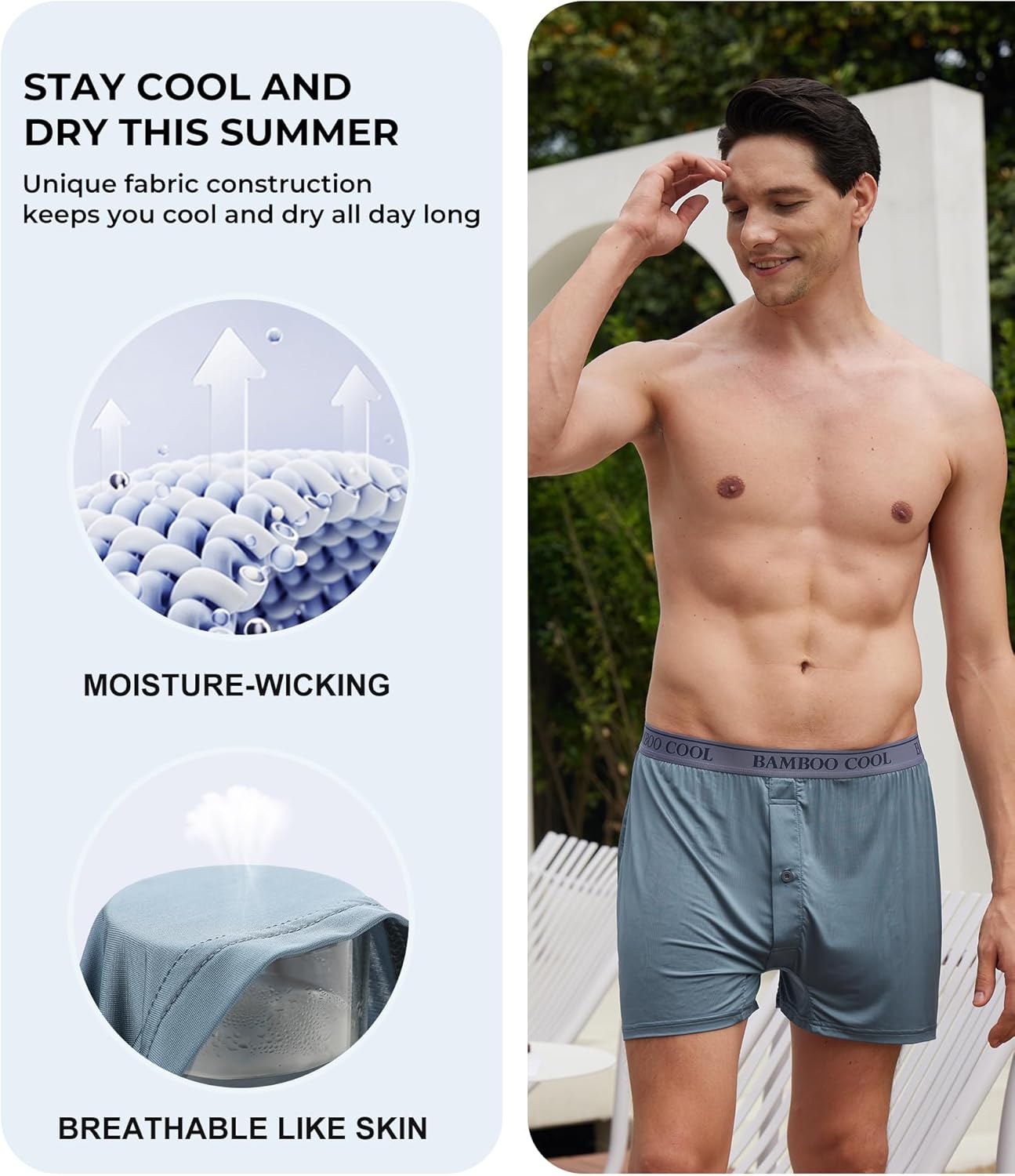 BAMBOO COOL Soft Men's Boxer Shorts 3 Pack,Silk Feeling Underwear for men with Button Fly,Breathable Loose Fit Boxers - Image 2