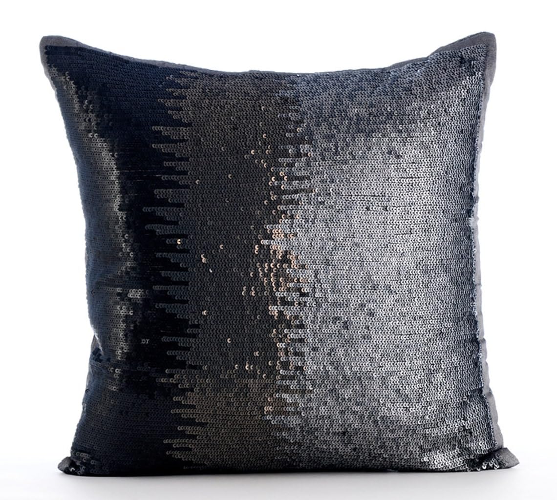 The HomeCentric Silver Grey Cushion Shams, Sequins Ombre Glitter Club & Lounge Cushion Shams, Pack of 2, 60x60 cm (24"x24") Cushion Shams, Silk Shams, Art Deco Cushion Shams, Striped - Knight Of Soul โ image 1
