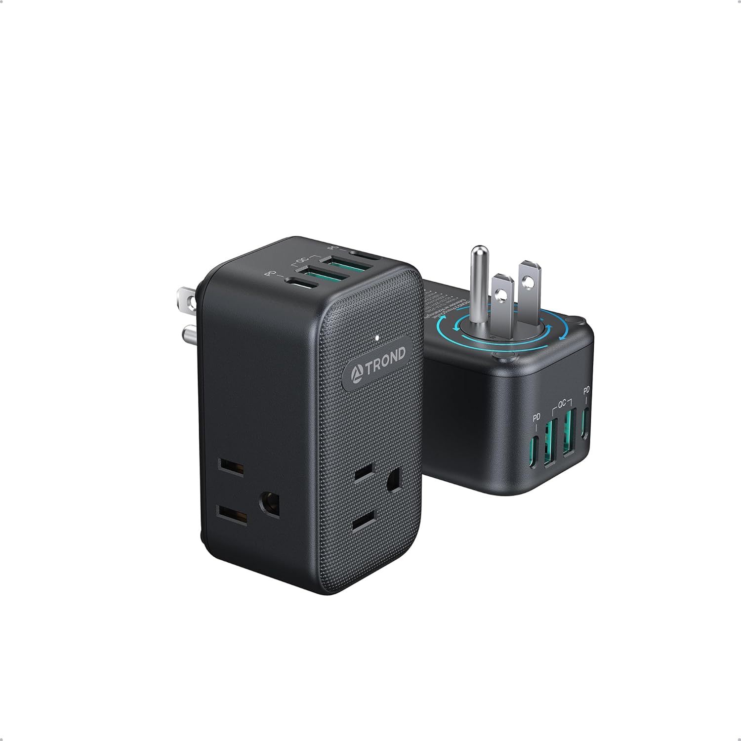 TROND 2 Pack Outlet Extender with USB, 3 Way Plug Adapter with 360 Rotating Plug, Outlet Splitter with 2 PD 20W USB C Charger, Small Charging Station for Home Dorm Room Travel Cruise Essentials
