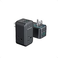 Vista 16 de TROND - Extensor de toma de corriente con enchufe giratorio de 360, divisor de 3 tomas de CA con 2 cargadores USB C PD de 20W, adaptador de enchufe