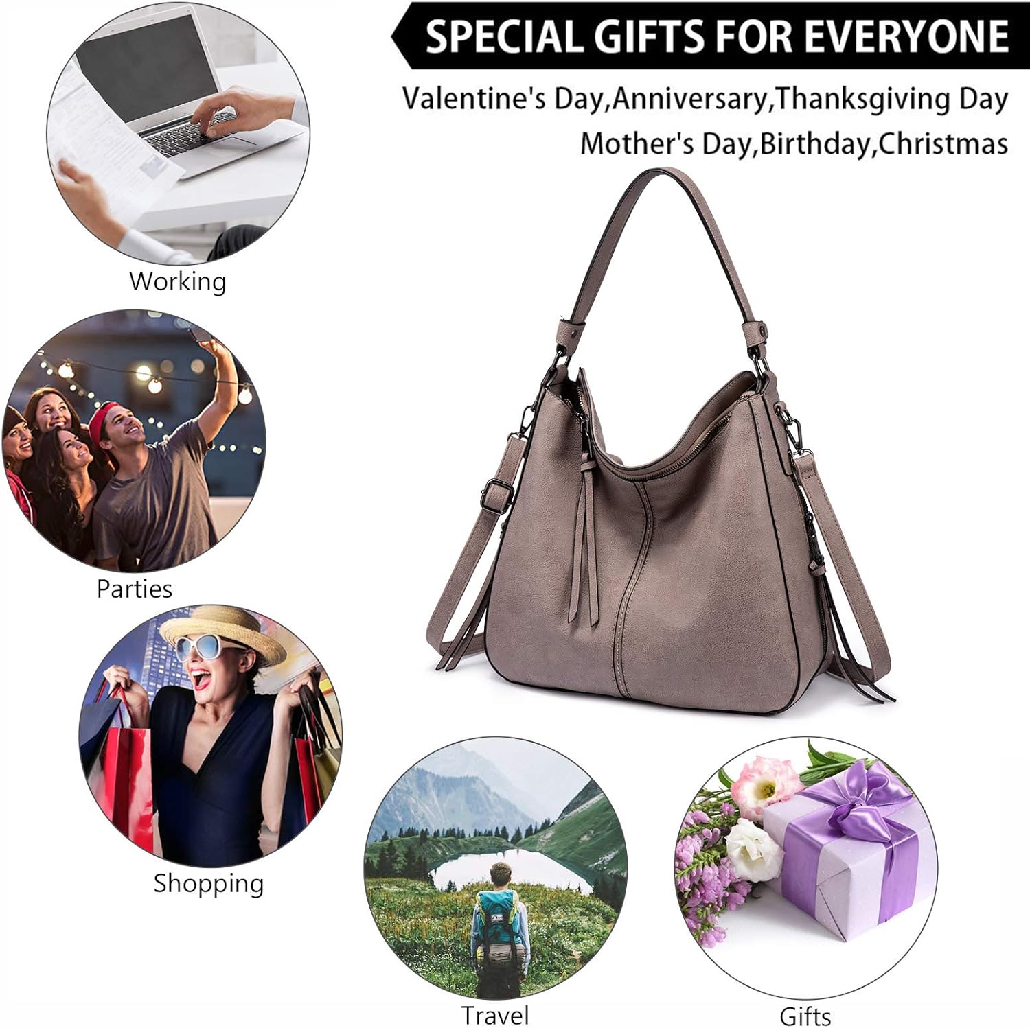 Realer Hobo Crossbody Bags for Women Designer Faux Leather Hobo Handbags Retro Large Size Shoulder Bag Bucket Purse - Image 2