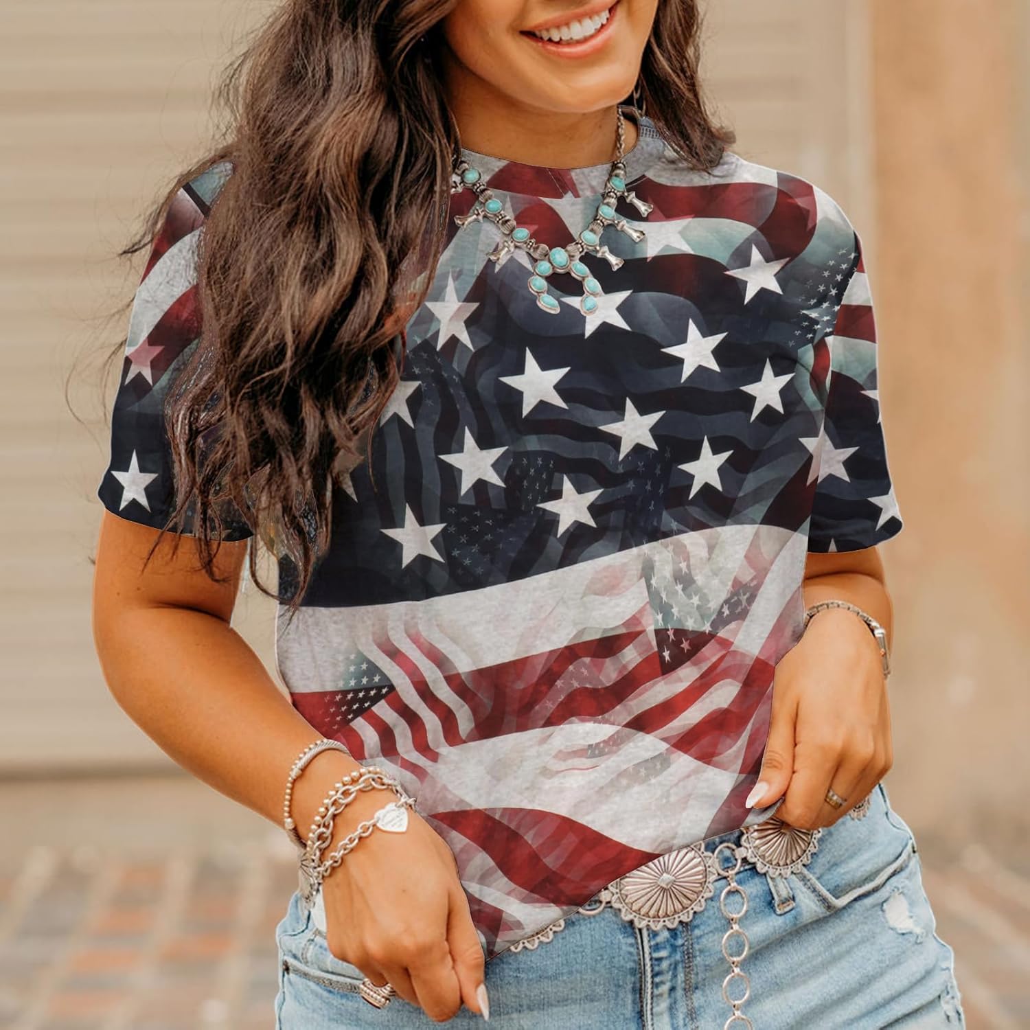 Plus Size American Flag Shirts for Women Funny 4th of July T Shirt Stars Stripes Print Patriotic Tee Tops 2x-5x - Image 2