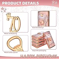 Vista 3 de 24 cajas de abrebotellas de cumpleaños número 70 con temática de oro rosa, favorecidas para regalos de fiesta de boda dorada 70, recuerdos de fiesta