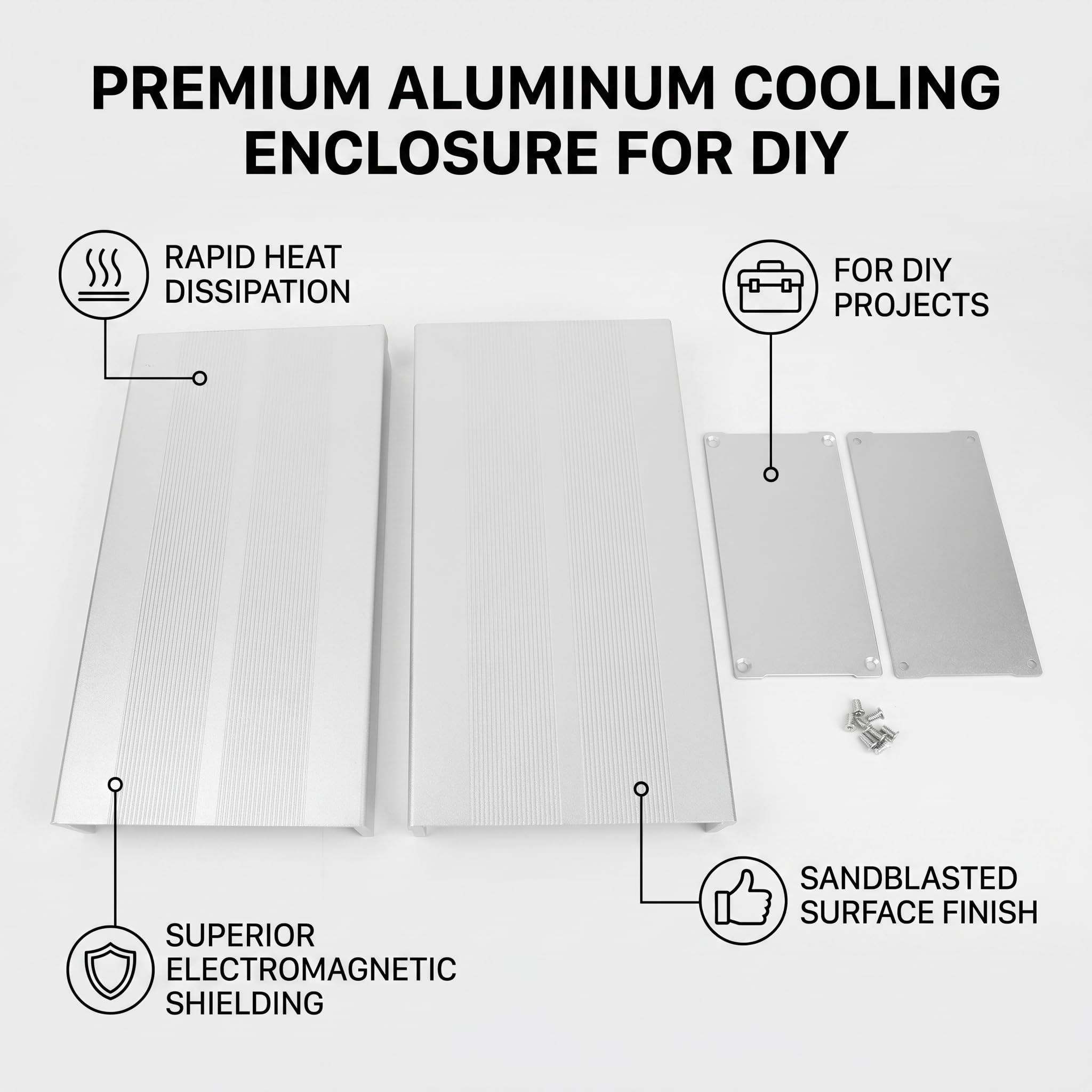SIXRUN Aluminiumkühlbox, Schnellwärmeabteilung, Premium -elektromagnetische Abschirmung, 55 X 106 X 200 Mm für -Elektronikprojekte ((Sandsilber und flacher Teller))