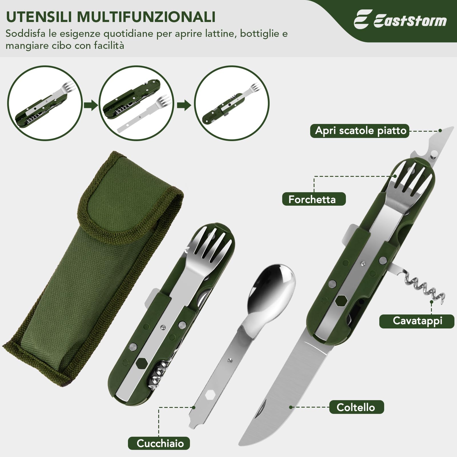E EASTSTORM Set di Utensili da Cucina da Campeggio, Campeggio Accessori Utili Adatto per Pentole Stoviglie Campeggio, Leggero, Impermeabile e Facile da Riporre, Adatto per Escursioni Individuali