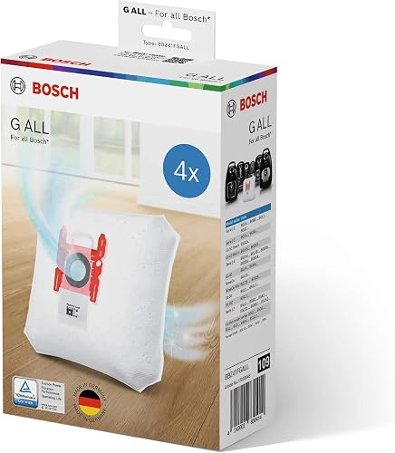 Bosch 4x Staubsaugerbeutel PowerProtect Typ G ALL BBZ41FGALL, 99,9% Feinstaubfilterung, 50% längere Nutzungsdauer, passend für alle aktuellen Baureihen außer BSG8, BSN1