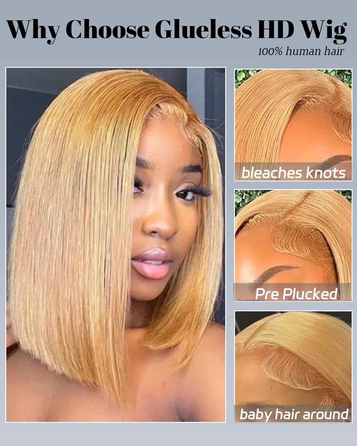Sherico Highlight Blonde Bob Wig Human Hair for Women 180% Density Glueless 13x4 Hd Lace Front Wigs Human Hair Pre Plucked with Baby Hair Balayage Honey Blonde Colored Transparent Lace Frontal Wigs