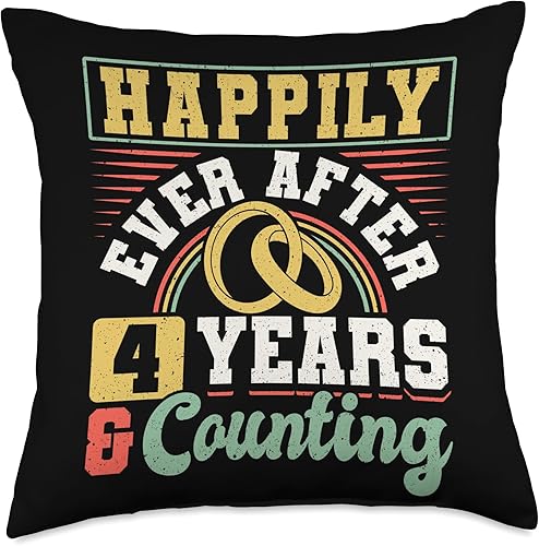 Married Couples Matching Apparel JM0 4th Wedding Anniversary Happily Ever After 4 Years and Throw Pillow, 18x18, Multicolor