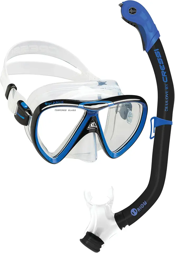 CRESSI Adult Snorkeling Set in Comfortable Pure Silicone - Mask & Semi-Dry Snorkel | Ikarus & Orion