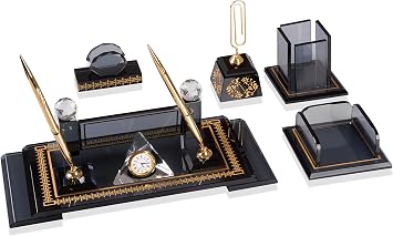 SANATBLO U Vip Ofis Masa  simlik Hediye Kristal S men Tak m   zel Kutulu F me Desenli Gold Set CLK-2105