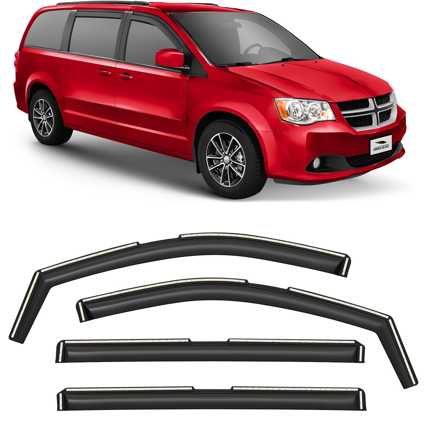 Voron Glass in-Channel Extra Durable Rain Guards for Dodge Grand Caravan 2008-2020, Window Deflectors, Vent Window Visors, 4 Pieces - 200506