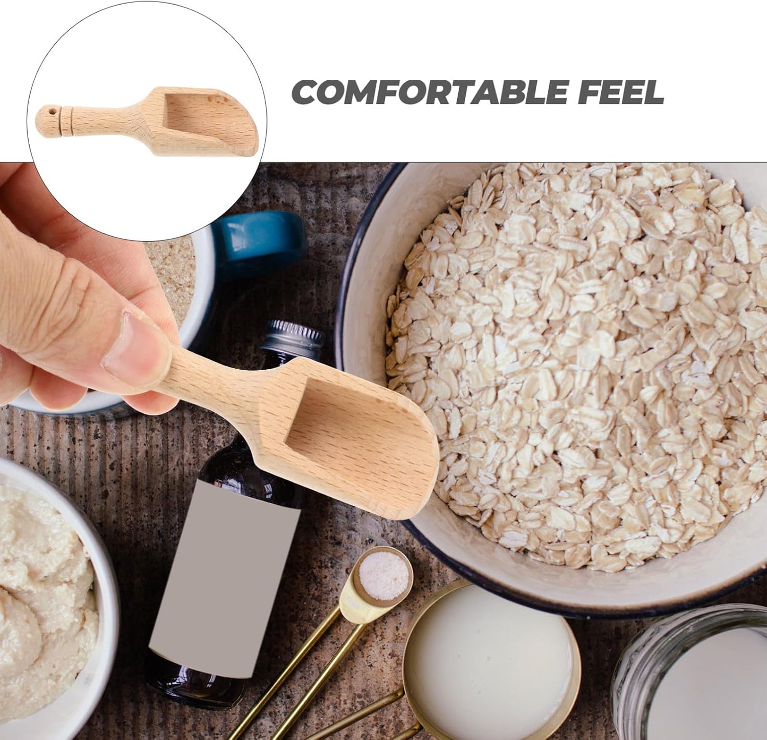 Garneck 4pcs Wooden Salt Shovel Scoop for Tea Seasoning and Daily Use Natural Beechwood Design Lightweight and Easy to Clean for Tea House and Kitchen image 5