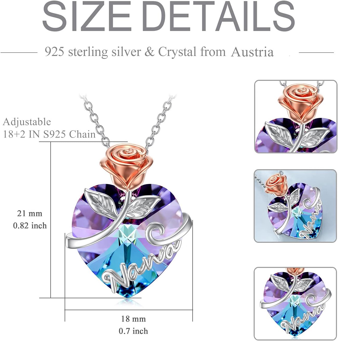 AOBOCO Christmas Gifts Purple Heart Crystal Necklace, Share Rose Get Love, Jewelry Gifts for Her - Image 3