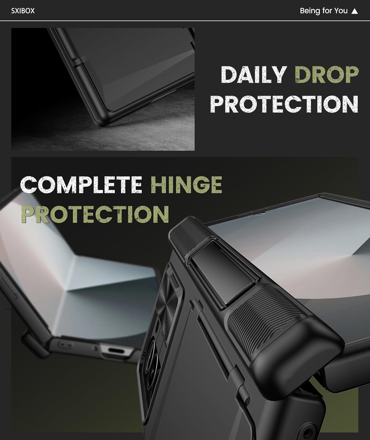 for Galaxy Z Fold 6 Case with Card Holder & Kickstand & Hinge Protection & Sliding Lens Cover, Built-in Screen Protector, Rugged Wallet Phone Cover Case for Samsung Z Fold 6 5G 2024, Black