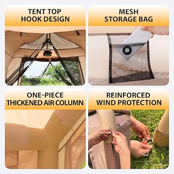 51.67 sqft Inflatable Tent for Camping, 2-4 People Blow Up Tent for Camping Adult with Pump, Easy Setup Inflatable Cabin House, Glamping Outdoor Activity