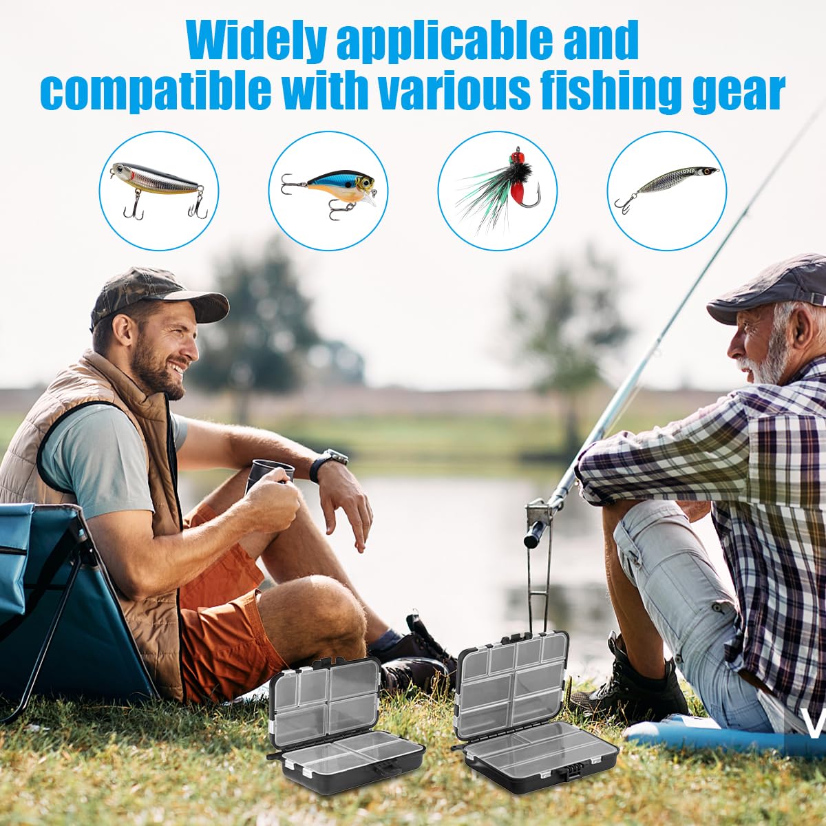 2 Piezas Caja Pesca, Doble Capa Caja de Aparejos, Impermeable Caja de Pesca Plástica para Cebos de Pesca, Almacenamiento de Aparejos y Pesca Al Aire Libre — view 6