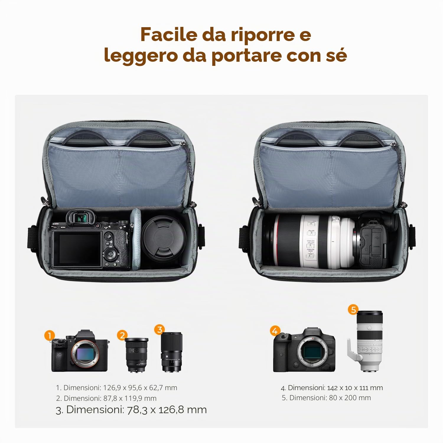K&F CONCEPT Borsa per fotocamera a tracolla singola Crossbody Custodia compatta per DSLR SLR Mirrorless