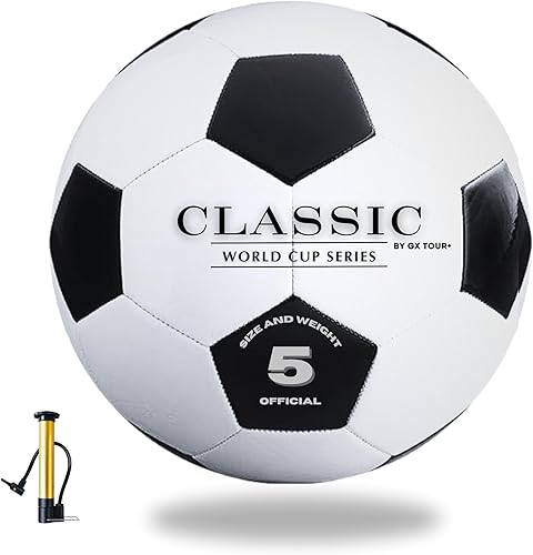 Balón de fútbol clásico de la serie World Cup, tamaño 5, diseño retro blanco y negro, piel sintética duradera para entrenamiento, partidos y juego