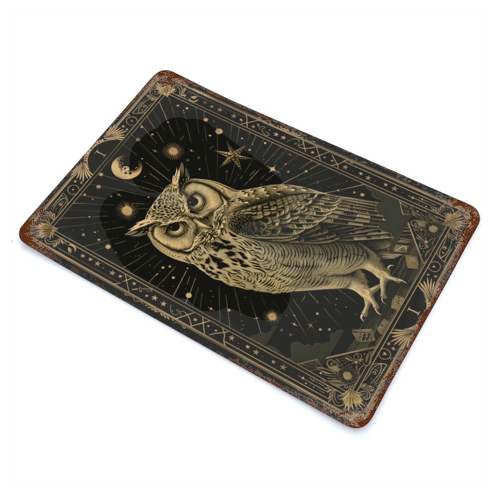Garage Style Owl Wisdom Weathered Tin Sign 11.8"x7.9", Classic Wall Plaque for Bar And Workshop
