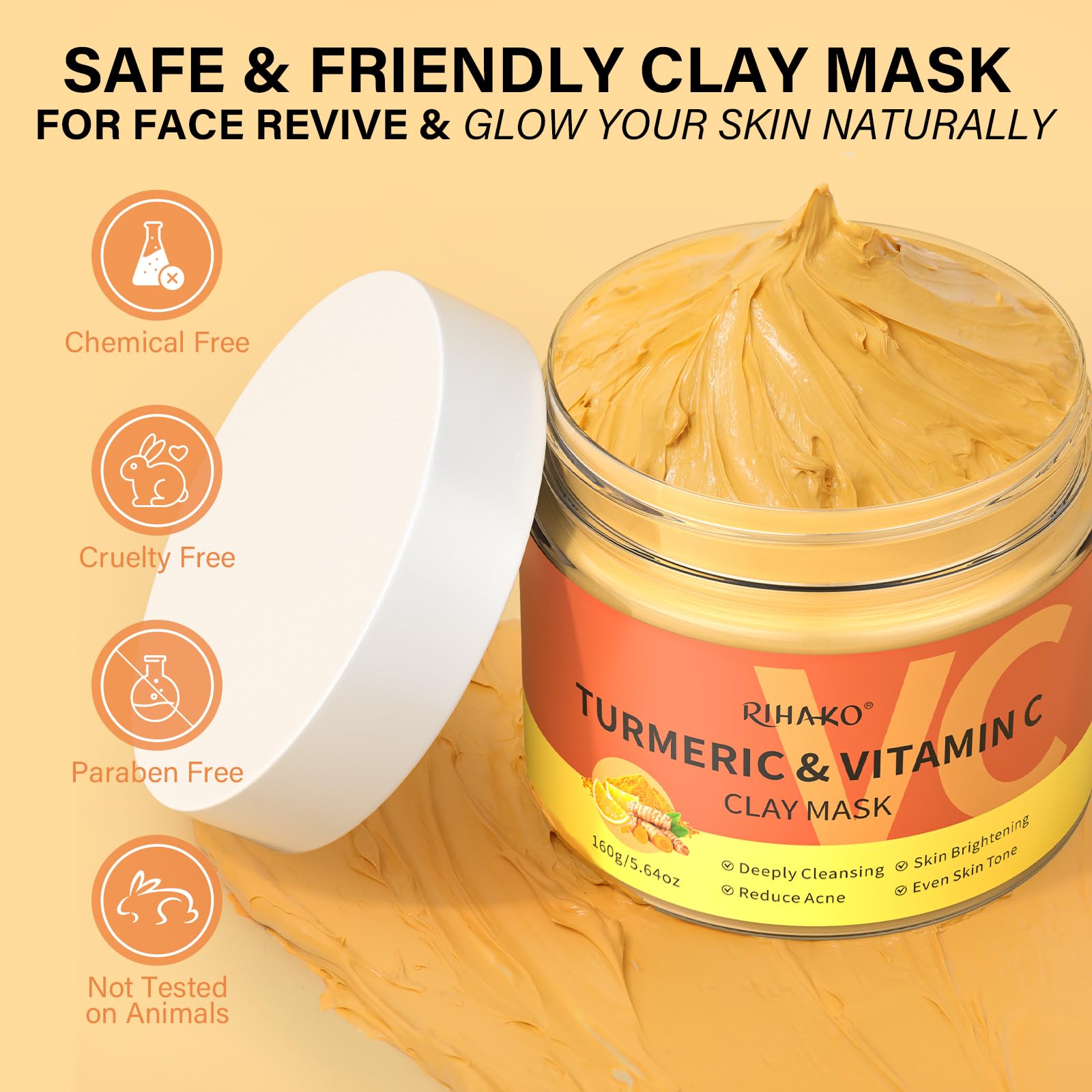 Stocking Stuffers for Women Turmeric Vitamin C Clay Mask| Deep Cleansing Facial Clay Mask for Dark Spots, Dull Skin, Refining Pores and Controlling Oil,Dark Spot Remover for Face,Face Masks Skincare