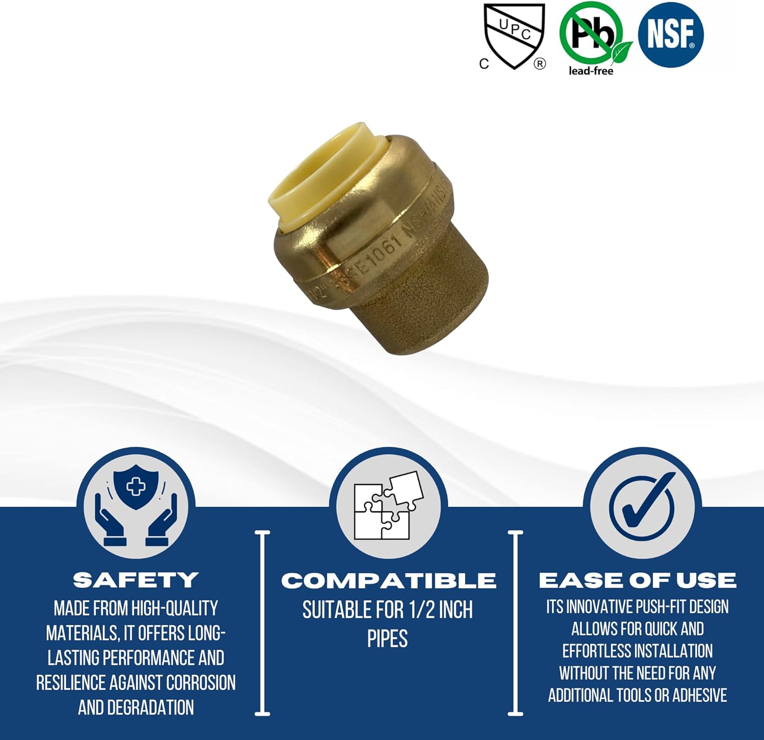 2 Pcs. XFITTING 1/2" Push Fit Cap, Brass