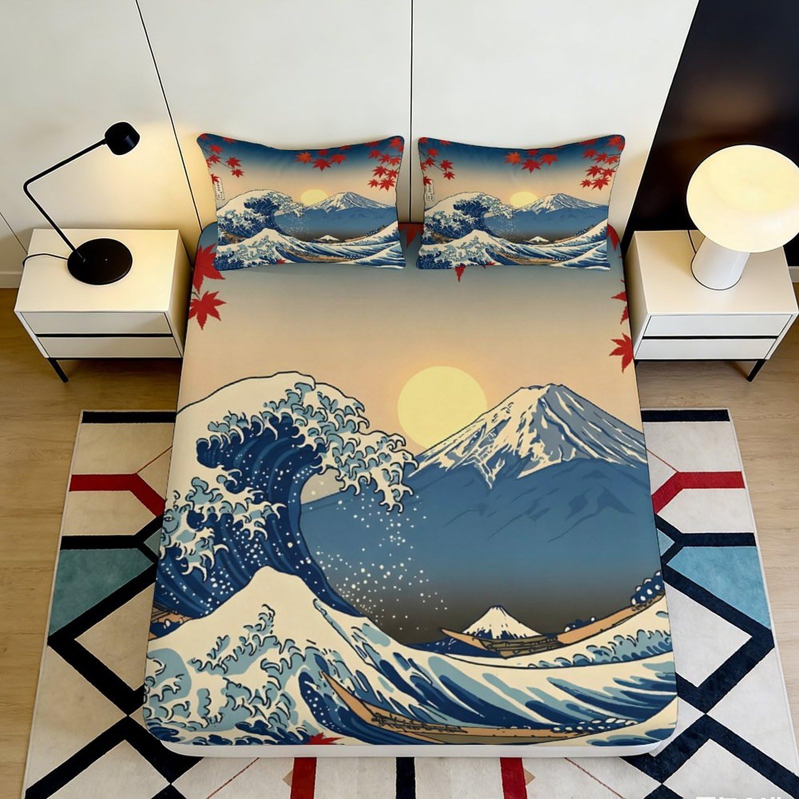 3D Printed Great Wave Fitted Sheet Microfiber Mount Fuji Mattress Cover for Bedroom Dorm Modern Decor 90x200x25cm