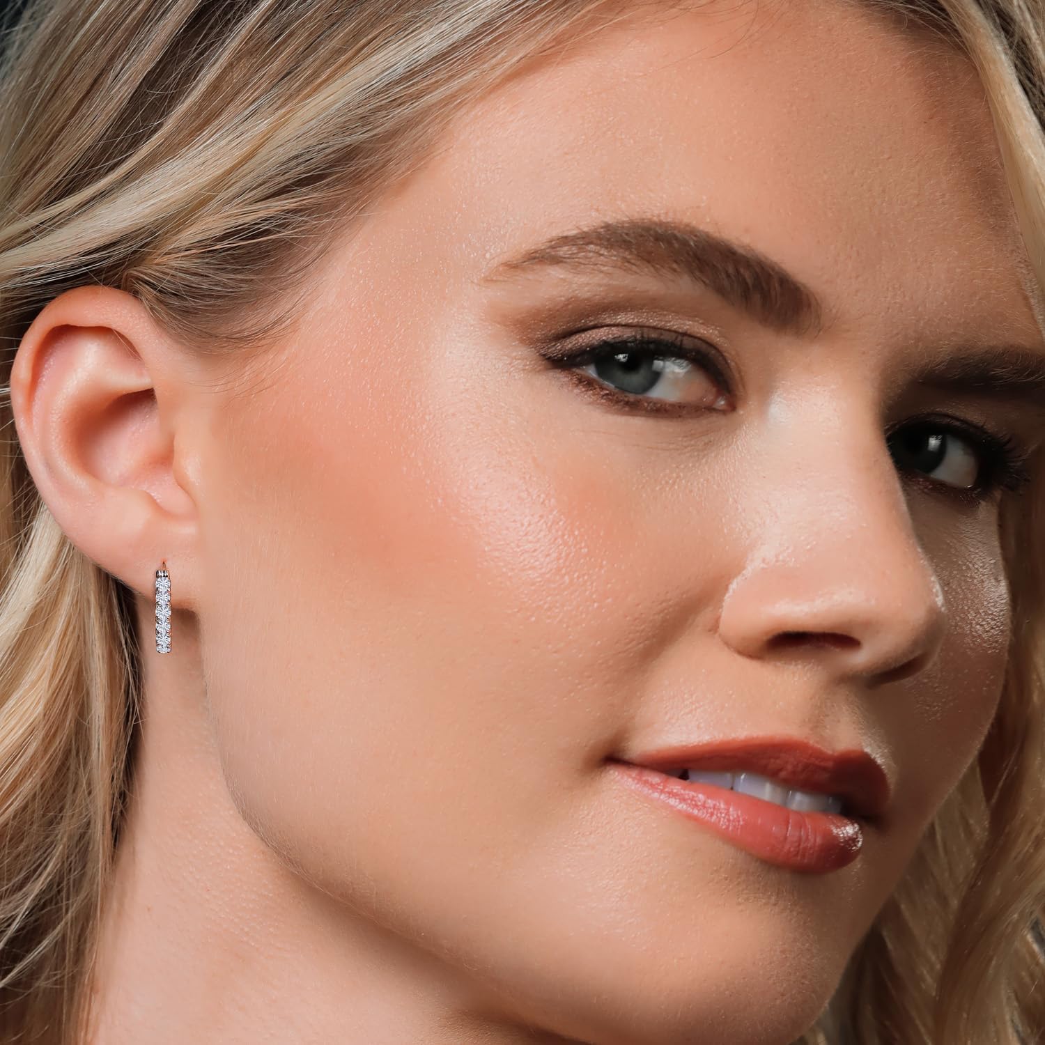 Gem Stone King 1.20 Cttw White Moissanite Hoop Earrings for Women | 925 Sterling Silver | Gemstone Birthstone | Round 3MM | 22MM = 0.85 Inches Diameter