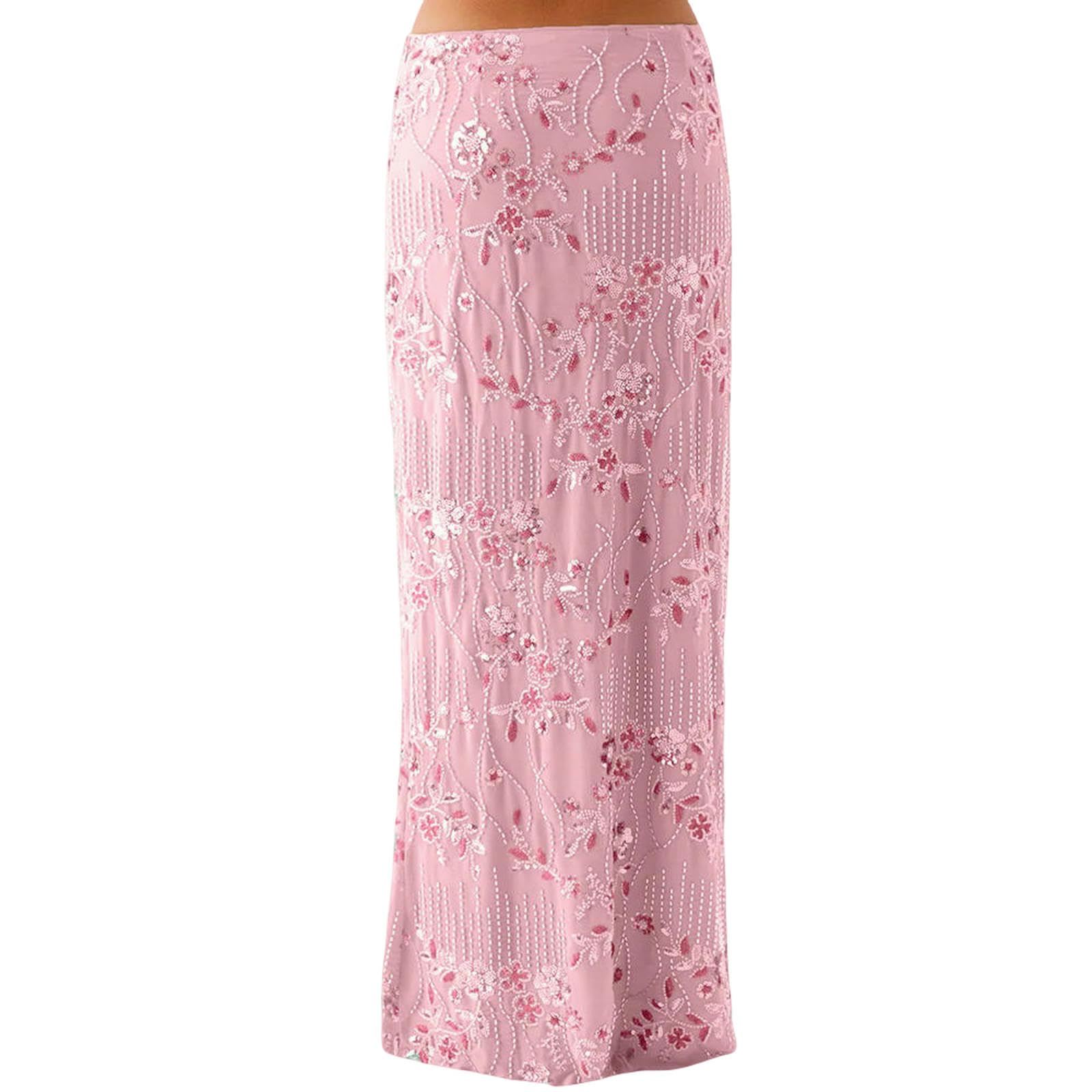 Langer Rock Damen Frauen Pailletten Sexy Maxi Röcke Sommer Y2k Perle Verschönerte Glitzer Low Taille Elegante Clubwear Sparkle Bodycon Lange Röcke-c-s
