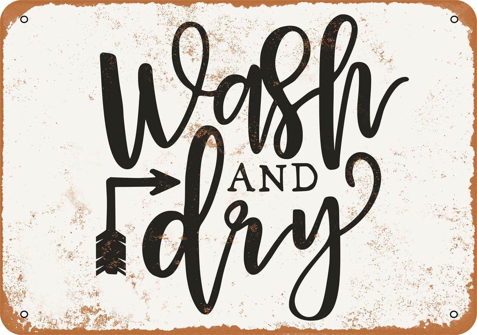 peiyeety Metal Tin Sign Wash And Dry Laundry Room Funny Quote Wall Art, Vintage Farmhouse, Wall Decor For Indoor Home Kitchen Living Room Bedroom Office Cafe Bar, 6x8 Inch