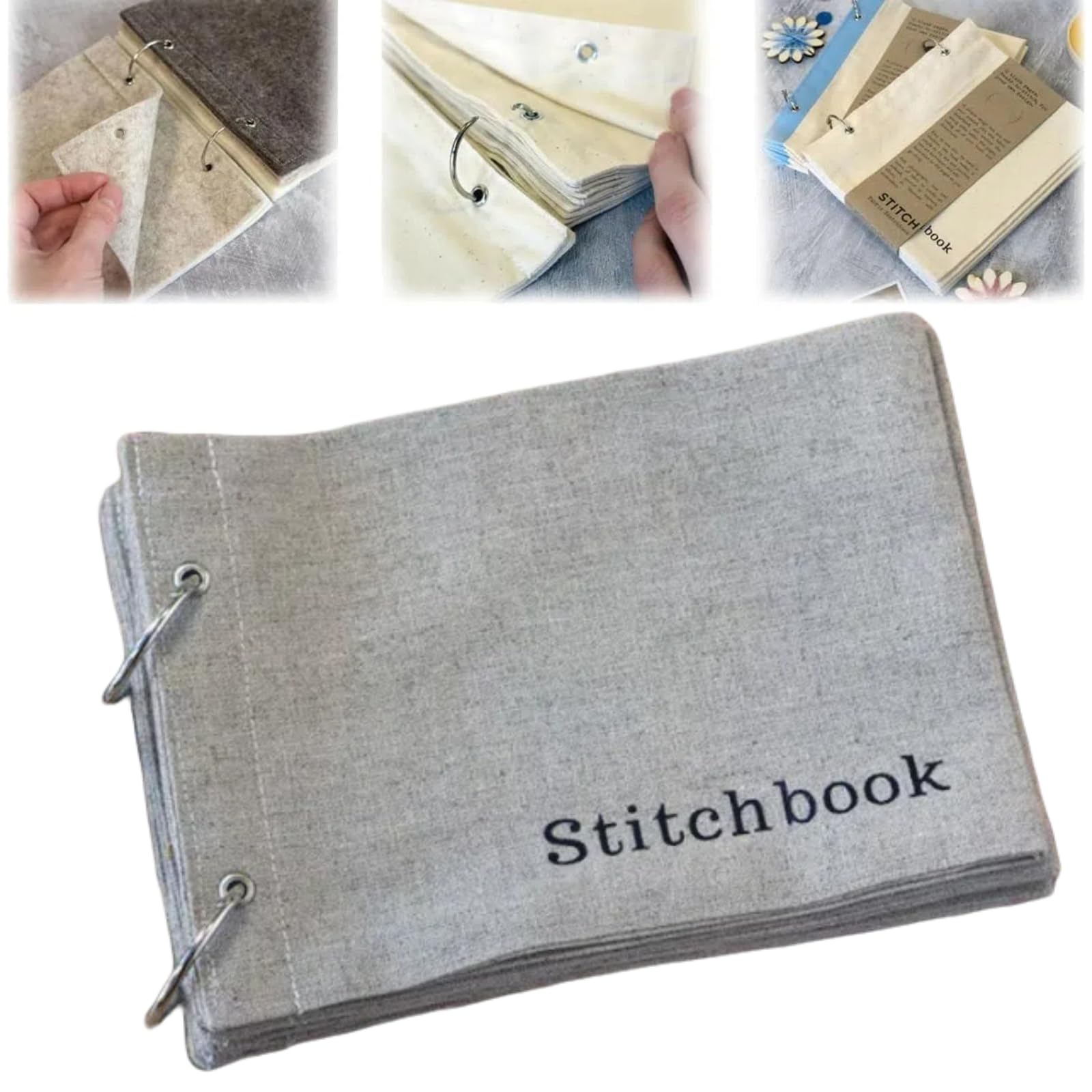 Blank Fabric Sketchbook, Portable Stitch Fabric Sketchbook, with Unique Folding Design for Linen Stitchbook for Drawing Writing (Grey)