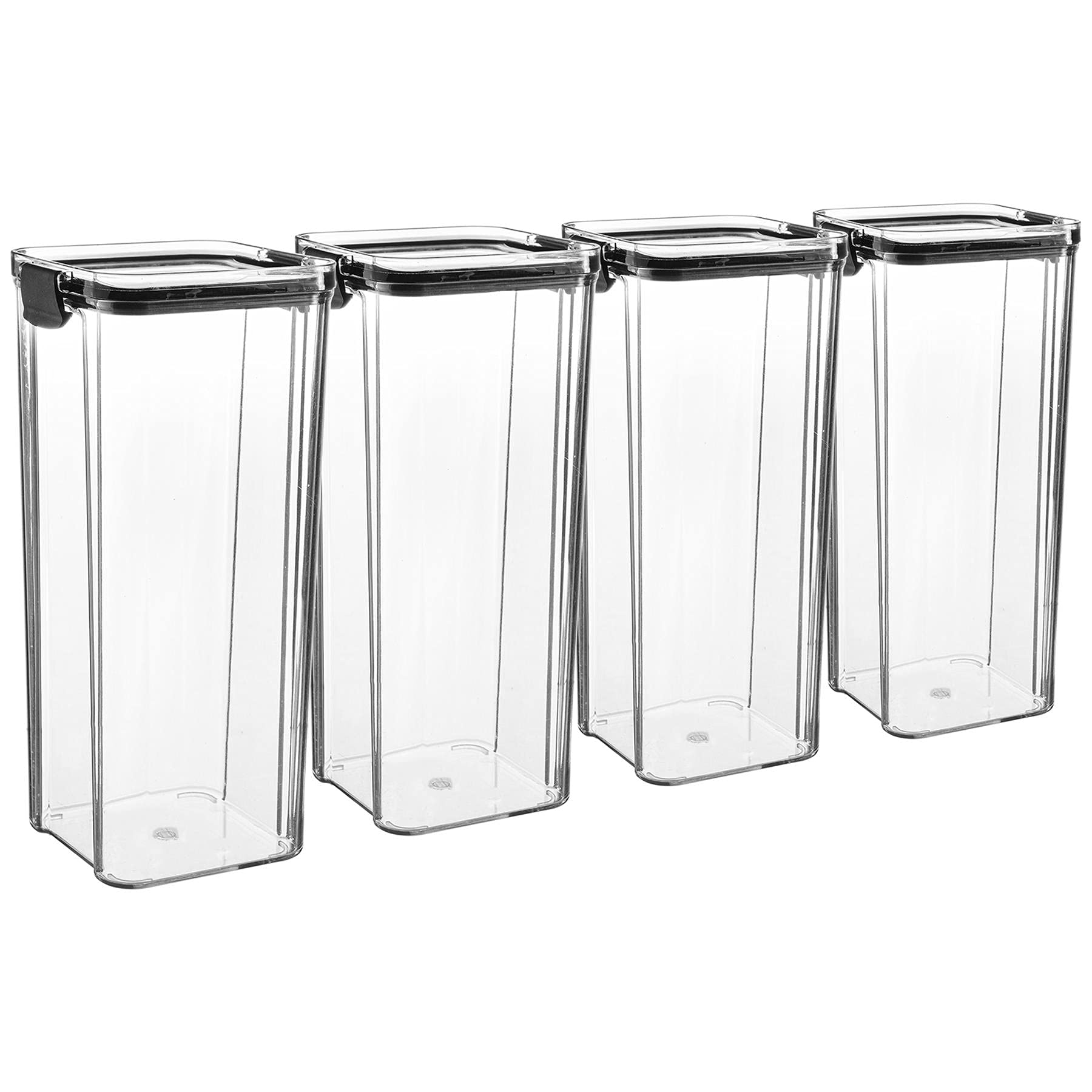 Argon Tableware Food Storage Containers - 1.8L - Black - Pack of 4 - Clear Airtight Reusable Stackable Freezer Storage Meal Prep Container Lunch Tupperware Box with Clip-Lock Lid