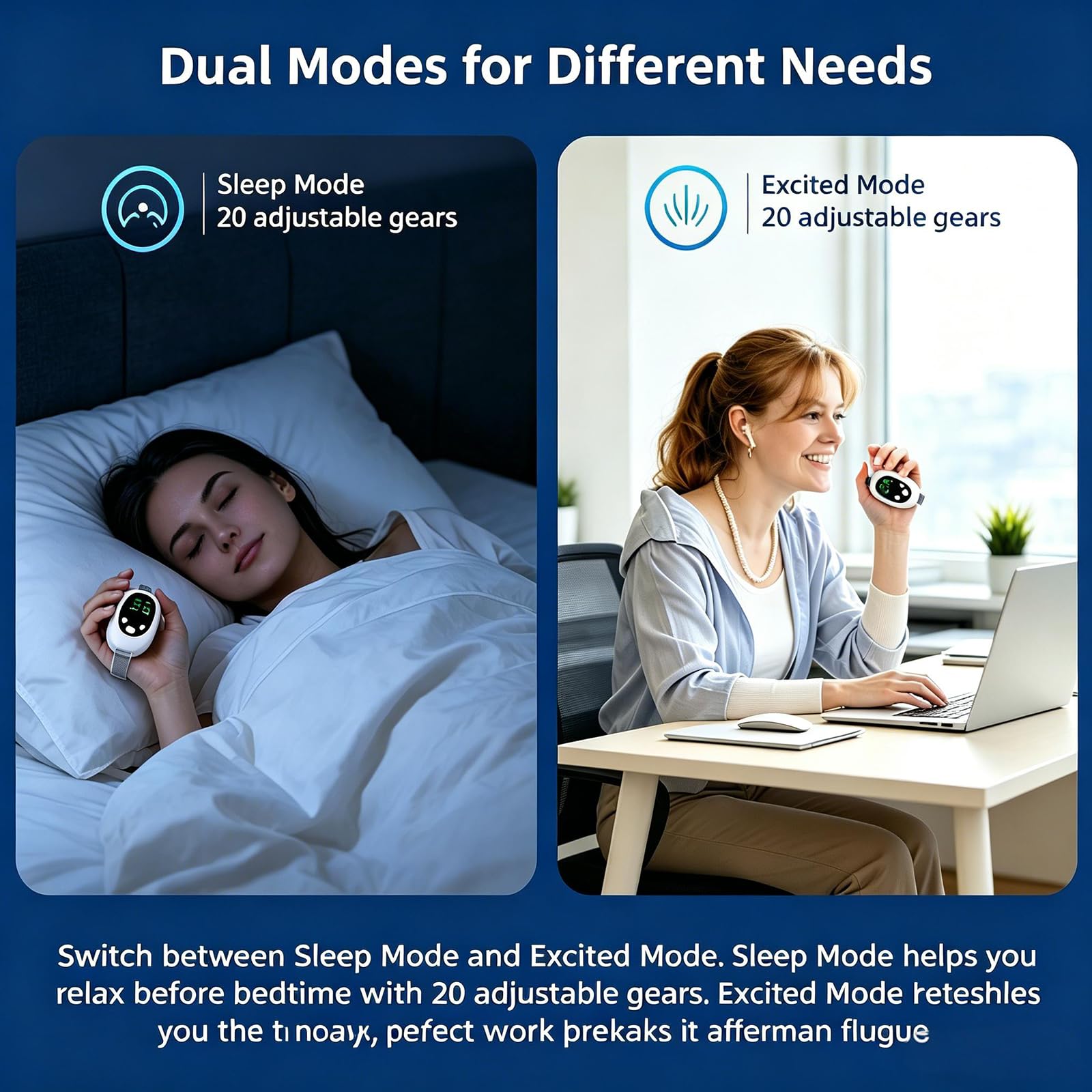 EMS Dispositif d'aide au sommeil avec sangle réglable 2 modes 20 vitesses Affichage LED Type C Charge rapide Aide naturelle au sommeil pour une meilleure qualité de sommeil