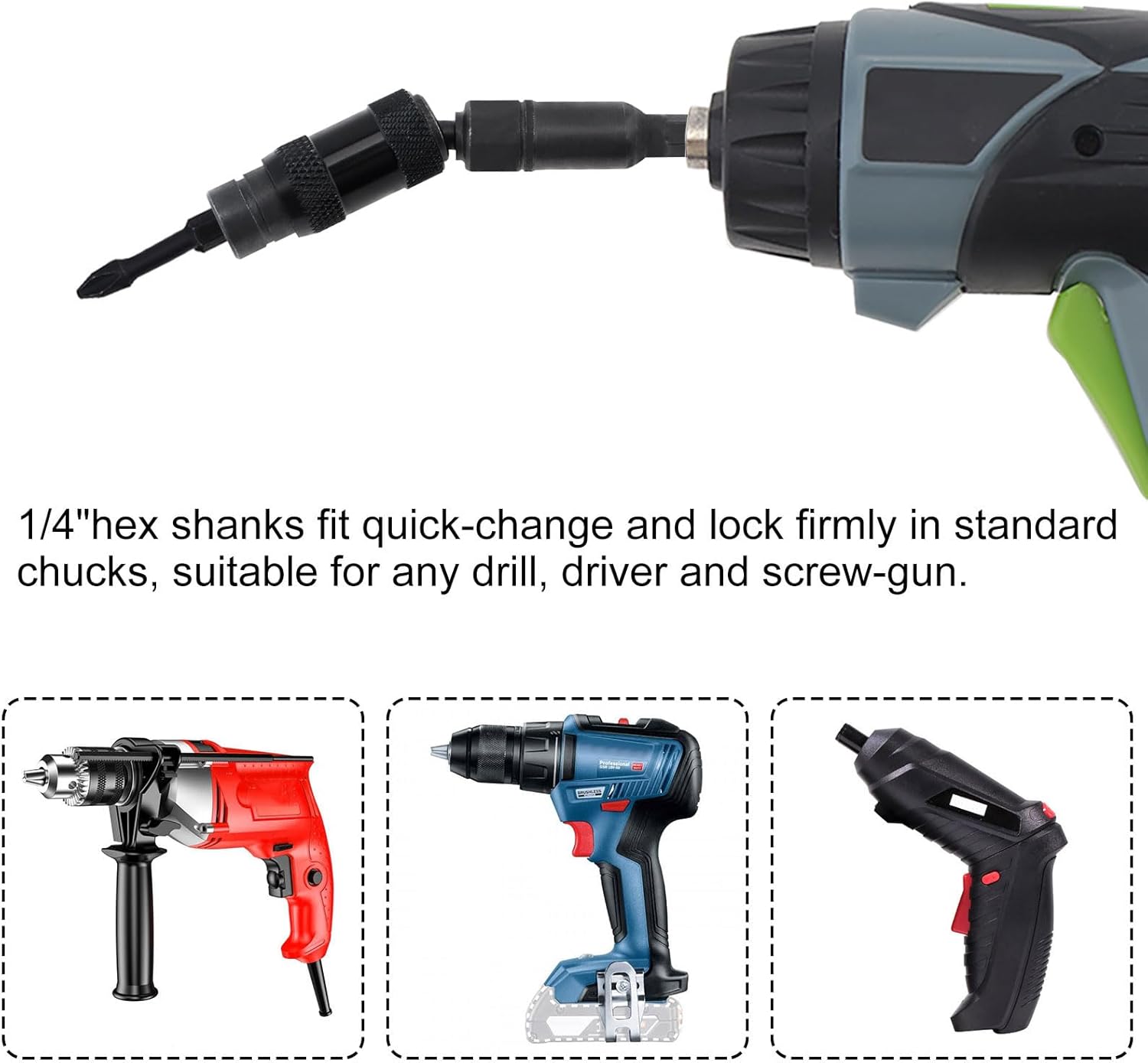 ChgImposs 2PCS Pivot Bit Holder, 1/4 Inch Magnetic Flexible Screwdriver Bit Holder with Quick Release, Bendable Drill Bit Extension for Tight Spaces and Corners