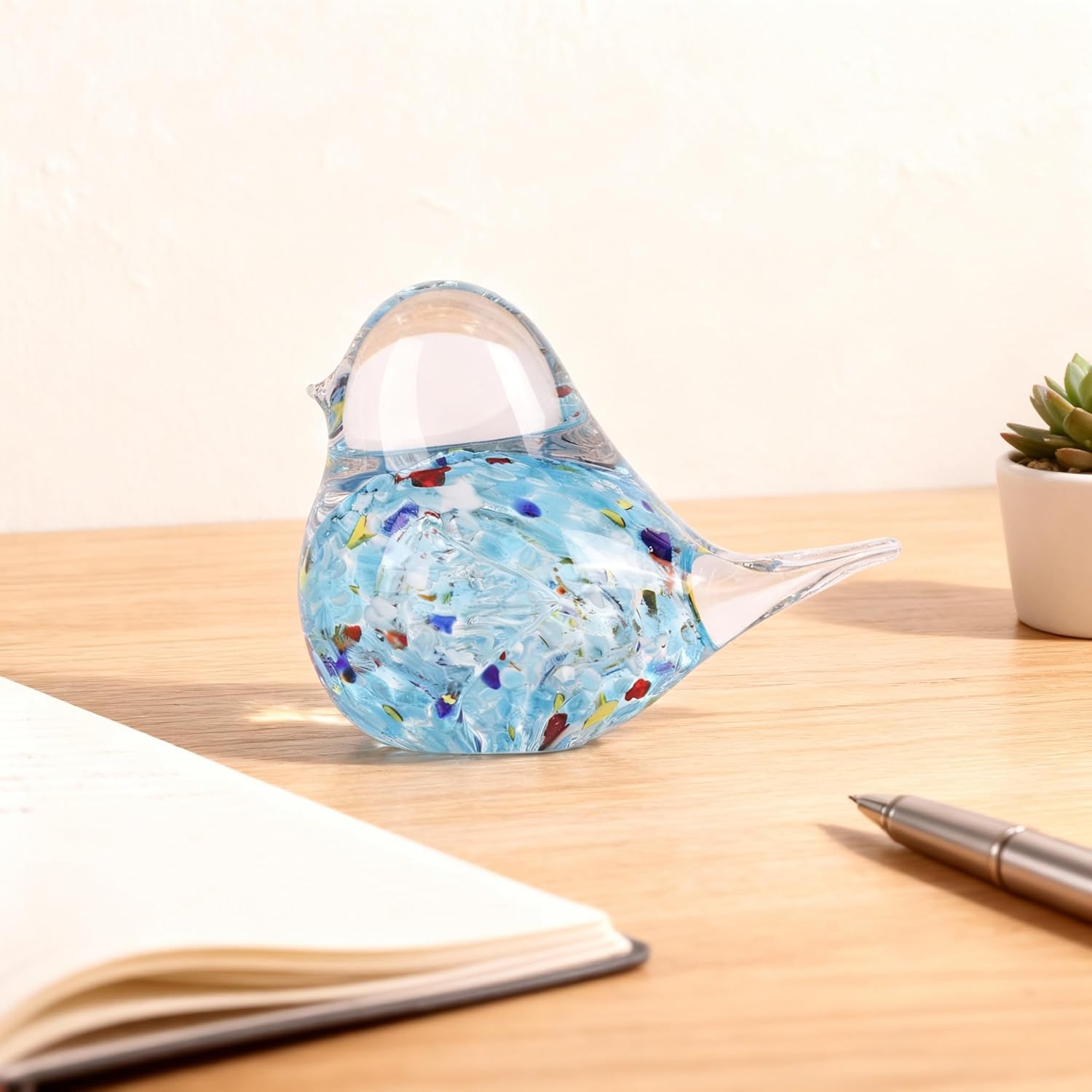 WUBIANJIE Hand Blown Glass Bird Statue Collectible Animal Art Paperweight, Glass Art Decor Living Room Bedroom Bookshelf Coffee Table Small Ornaments Shelf Home Decoration - Image 3