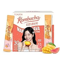 Vista 1 de TEAZEN Té de mango y guayaba y kombucha, mezcla de bebida hidratante, sin azúcar, probióticos vivos y prebióticos, 30 palitos, 5.29 onzas