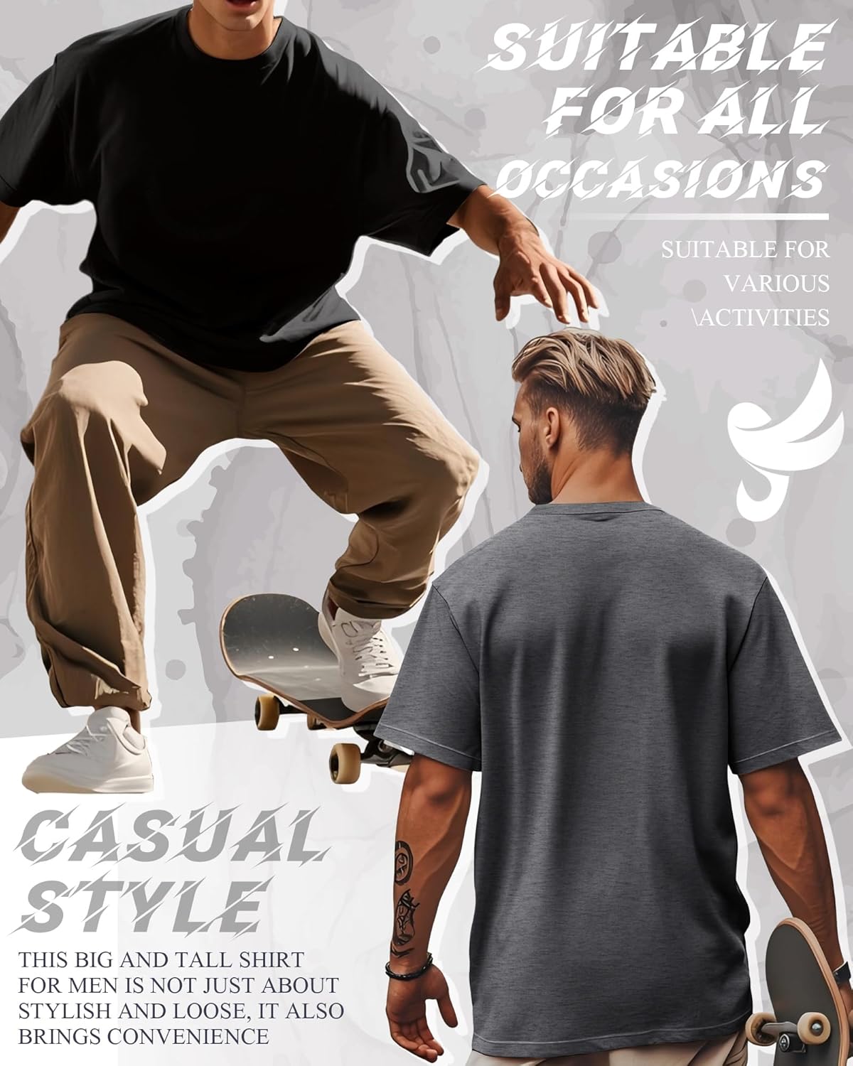 Ficerd 8 Pack Men's Big and Tall Shirts Short Sleeve Cotton Tee Summer Crew Neck Top Multipack