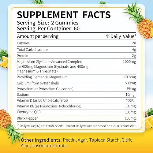 Miniatura 6 de Gomitas de glicinato de magnesio y L-treonato Complejo de magnesio de alta absorción, apoya la salud muscular y nerviosa, relajación, sueño, fuerza
