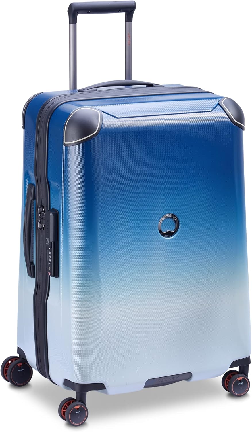 DELSEY PARIS Cactus Hardside Luggage with Spinner Wheels, White/Blue, Checked-Medium 24 Inch