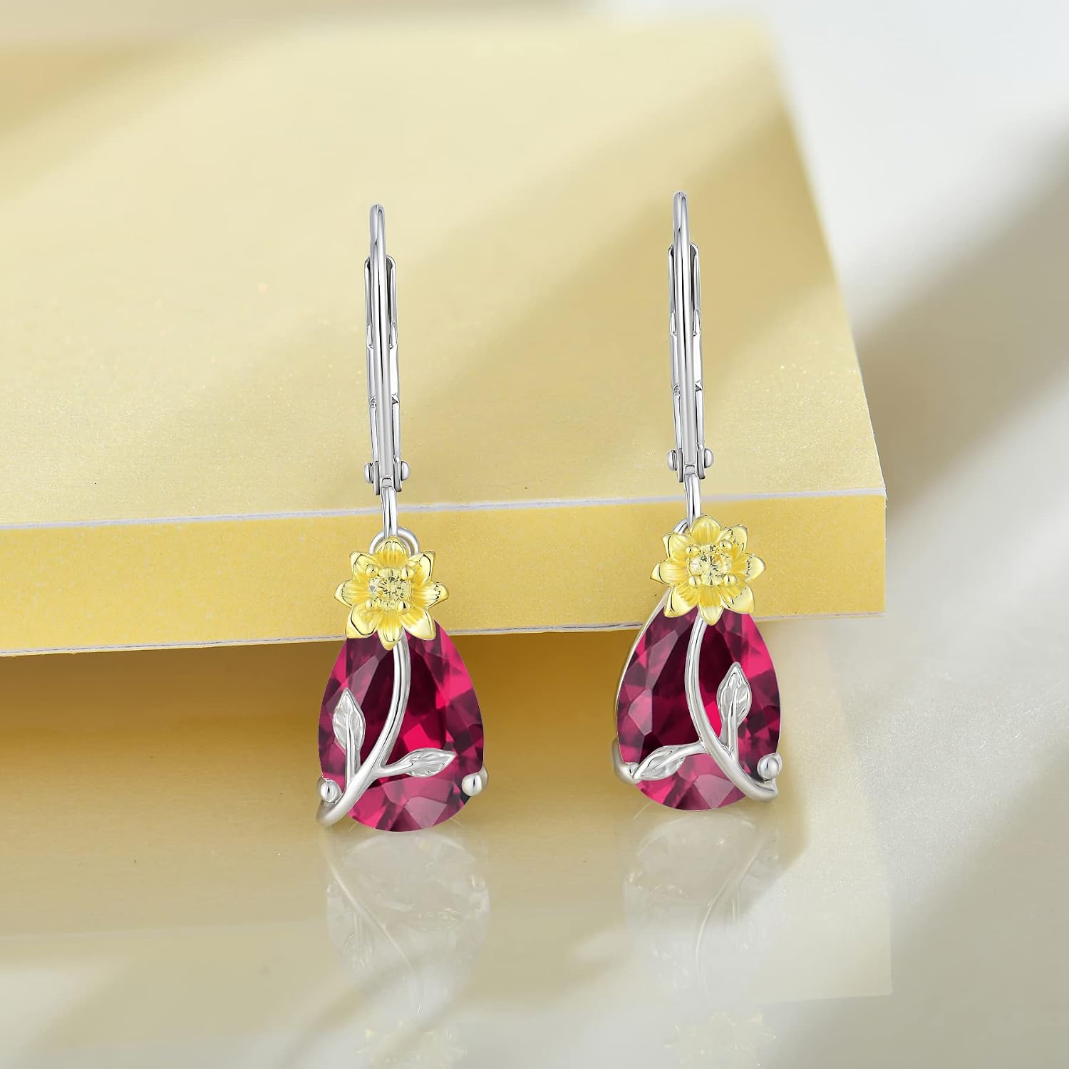 JO WISDOM Dangle Drop Earrings for Women 925 Sterling Silver Leverback Earrings Sunflower Cubic Zirconia Birthstone Jewelry Gifts for Mothers Day