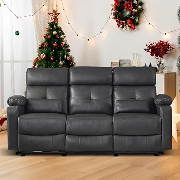 Power Reclining Sofa with Heat and Massage, Electric Reclining Couch with Extended Footrest, Wall Hugger Recliner Sofa 3 Seater with USB Ports & Cup Holders for Living Room, Bedroom