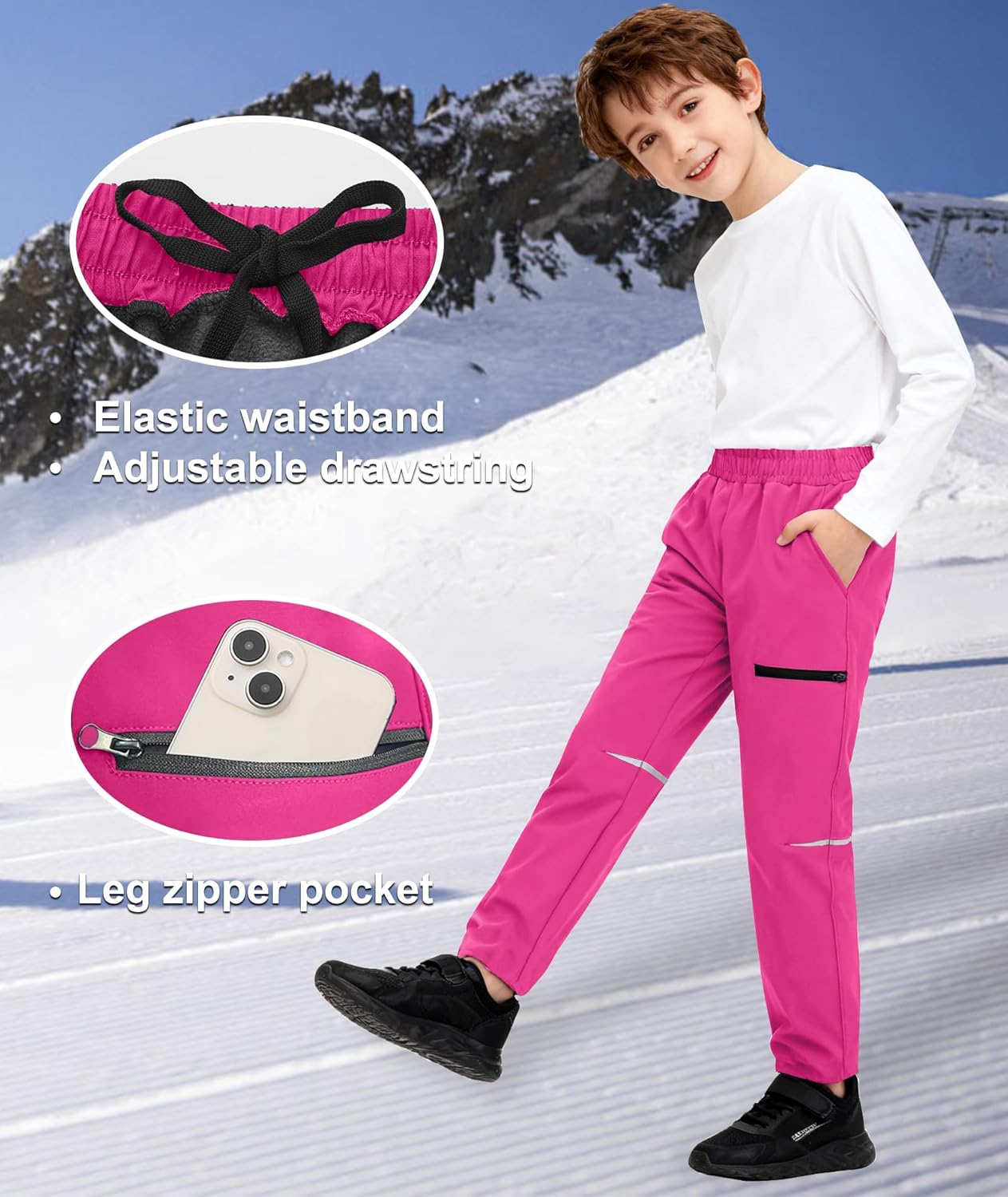 HIBETY Boys Youth Windproof Snow Pants with Fleece-Lining, Kids Waterproof Skiing Pants with 4 Pockets - Image 5