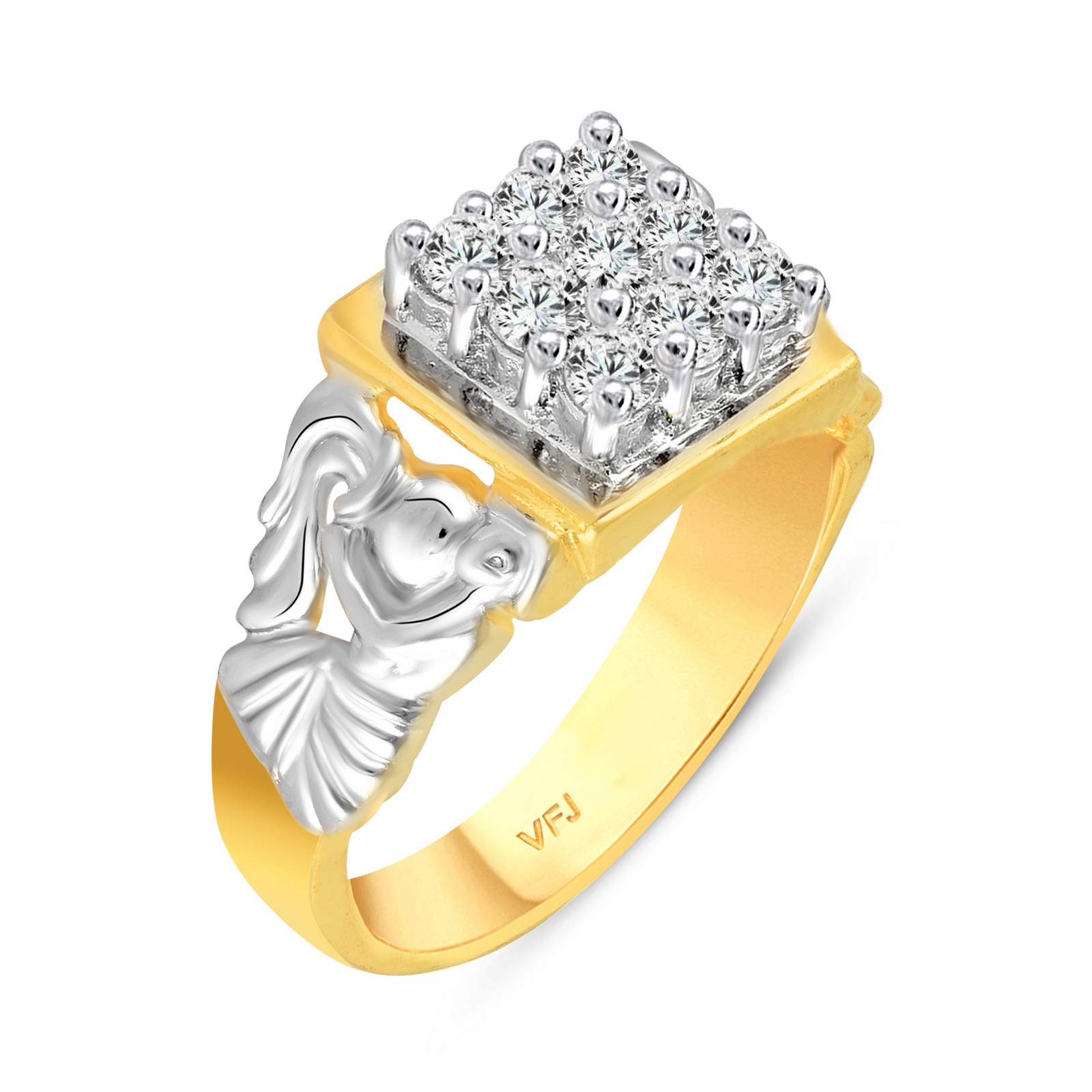 vighnaharta Zodiac Sign Aquarius (Kumbh Rashi) CZ Gold and Rhodium Plated Alloy Gents Ring for Men and Boys -[VFJ5068FRG]-picture-12