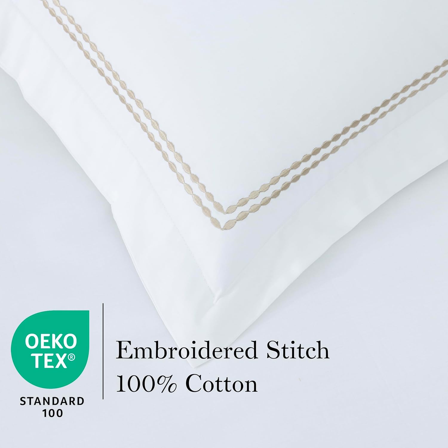 Dreamology 100% Cotton White Duvet Cover Queen Size Luxury Hotel Quality Bedding Set Embroidered Duvet Covers with 2 Pillow Shams Breathable Hypoallergenic Zipper Closure 3 Pieces Duvet Set, Gold