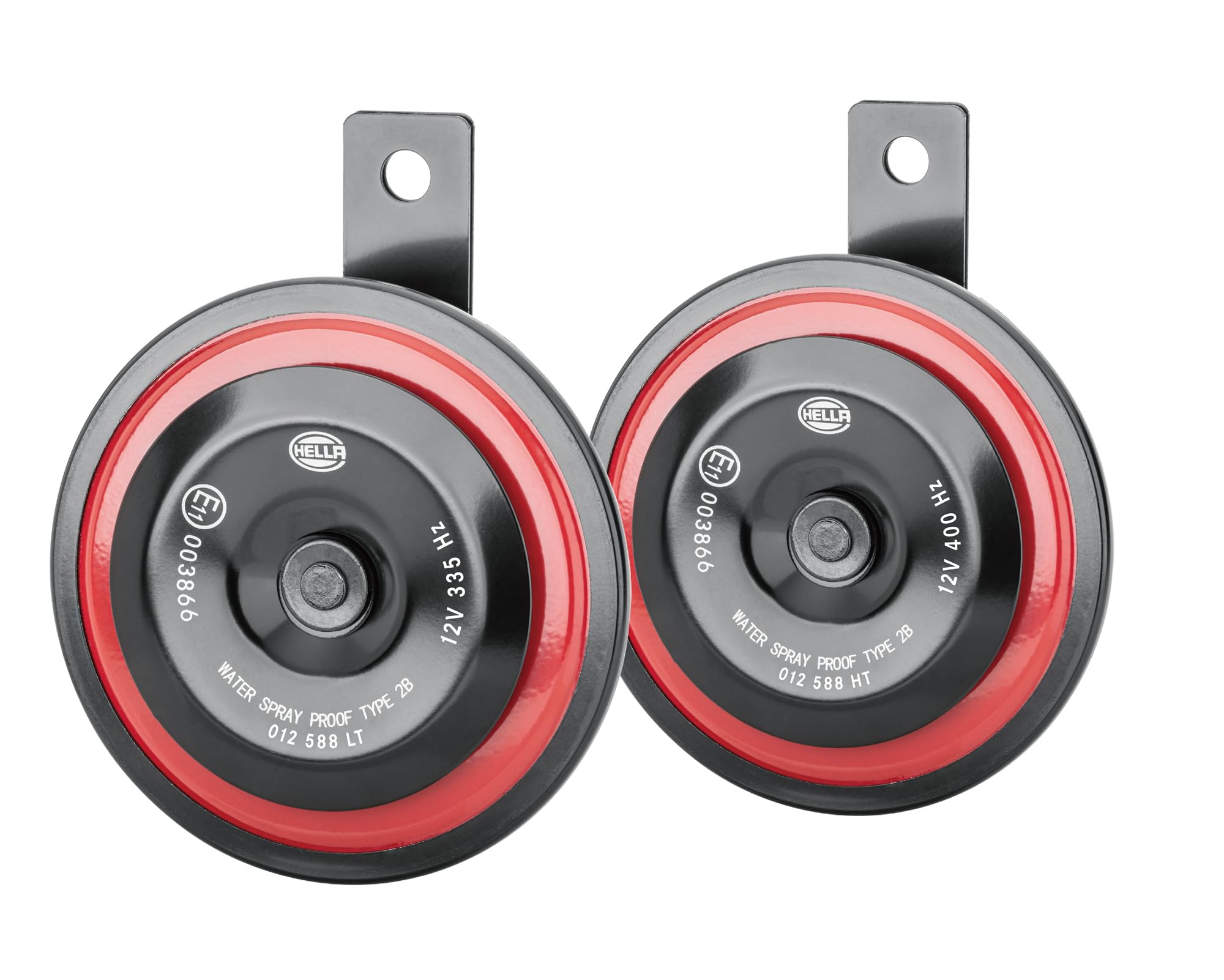 HELLA 3AM 012 588-341 Clacson - HELLA STYLE HORN S98 SET - 12V - 115dB(A) - Gamma frequenze: 335/400Hz - Tono basso/Tono alto - elettrico - ECE - Colore alloggiamento/sede: rosso/nero - Quantità: 2