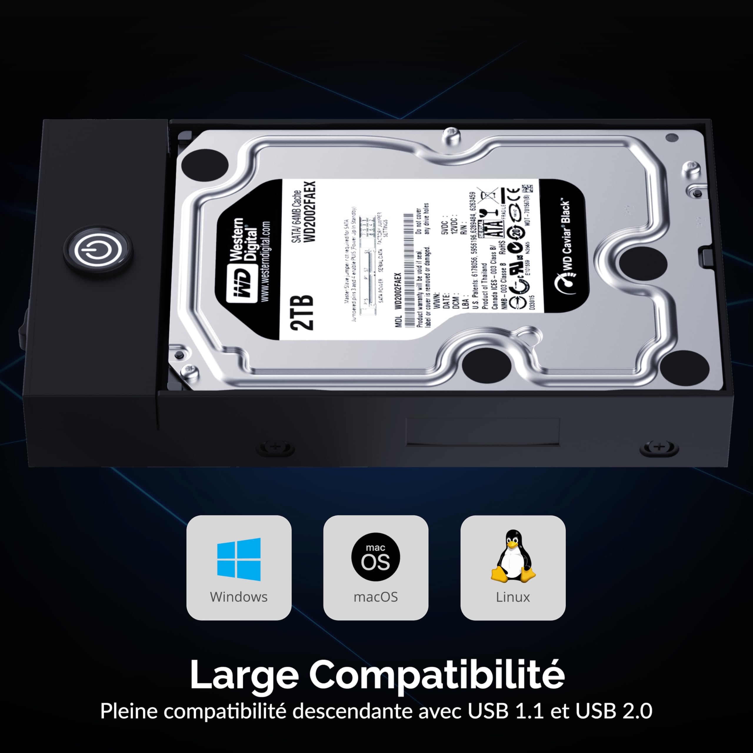 SABRENT Boitier Disque Dur 3.5, Rapide 5Gbps Boitier SSD Externe 2.5"/3.5", Adaptateur SATA USB pour SSD/HDD, Lecteur Disque Dur SATA to USB, sans Outils, câble Inclus avec Alimentation (EC-KSL3)