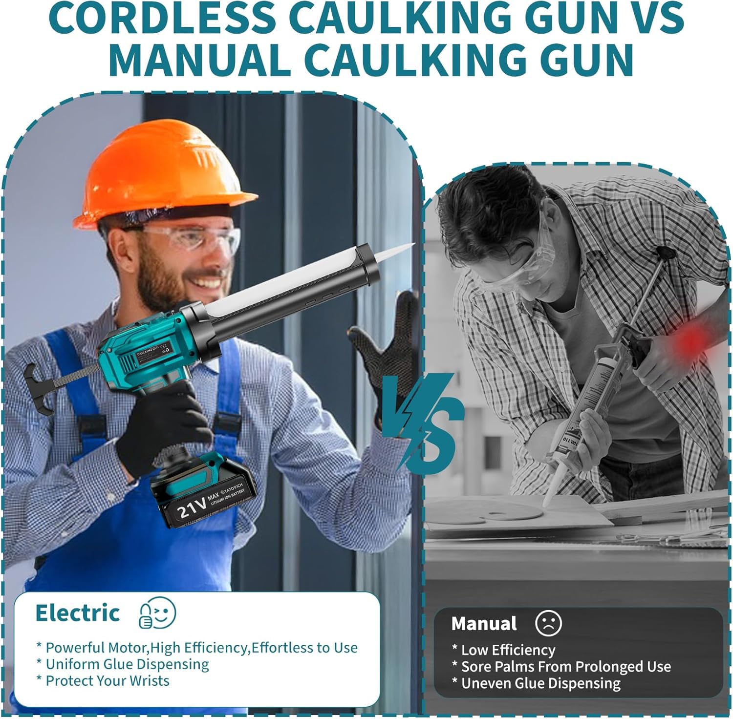 Pistola de calafateo inalámbrica compatible con Makita 18 V, aplicador de pistola selladora eléctrica de silicona con 2 baterías